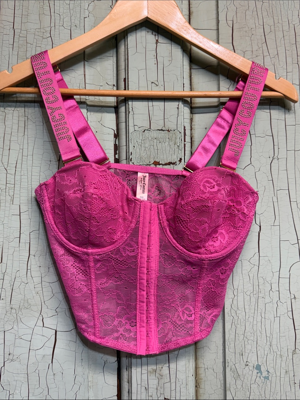 Juicy Couture Hot Pink Lace Bustier with Branded Straps